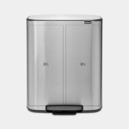 Бак для мусора с педалью двухсекционный 2х30 л Brabantia Bo Pedal Bin серебристый матовый (211461) 211461 фото