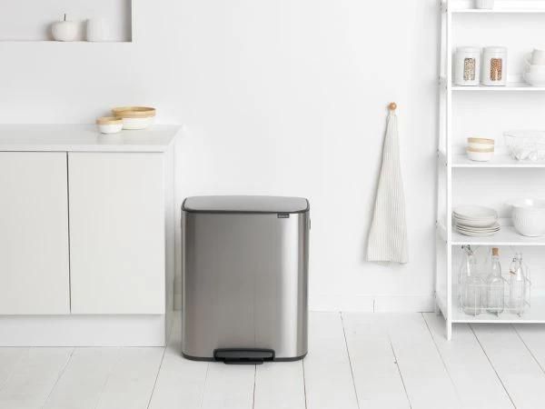 Бак для мусора с педалью двухсекционный 2х30 л Brabantia Bo Pedal Bin серебристый матовый (211461) 211461 фото