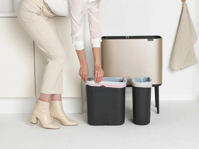 Бак для сміття з 2 відрами 11 + 23 л Brabantia Touch Bin Bo шампань бежевий (304620) 304620 фото